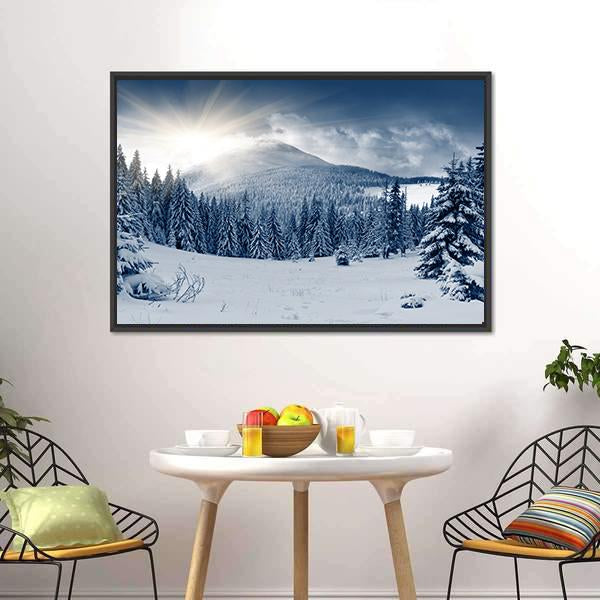 Scenic Winter Landscape With Snow Covered Trees Canvas Wall Art-3 Horizontal-Gallery Wrap-25&quot; x 16&quot;-Tiaracle