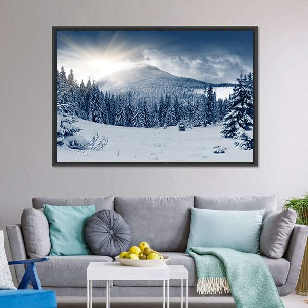 Scenic Winter Landscape With Snow Covered Trees Canvas Wall Art-3 Horizontal-Gallery Wrap-25&quot; x 16&quot;-Tiaracle