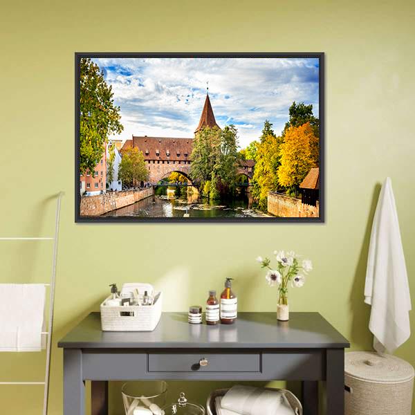 Schlayer Hallergate Bridge Over The Pegnitz River Canvas Wall Art-1 Piece-Floating Frame-24" x 16"-Tiaracle