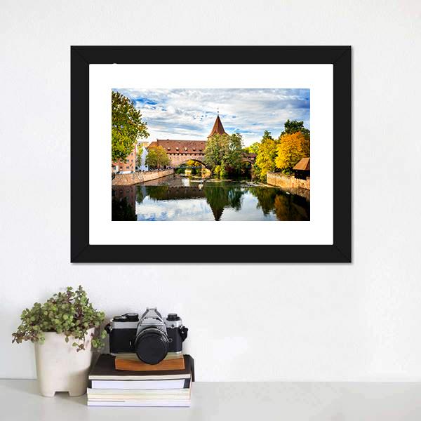 Schlayer Hallergate Bridge Over The Pegnitz River Canvas Wall Art-1 Piece-Framed Print-20" x 16"-Tiaracle