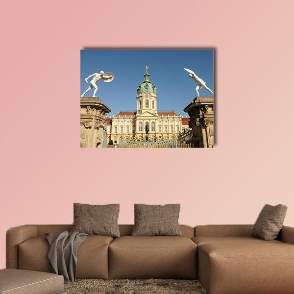 Charlottenburg Palace Canvas Wall Art in beige, yellow and blue, single panel hung on a wall
