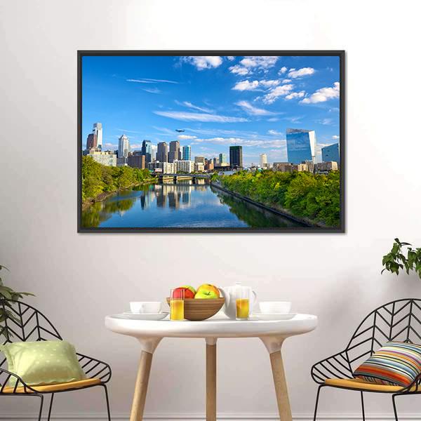 Schuylkill River Canvas Wall Art-1 Piece-Floating Frame-24" x 16"-Tiaracle