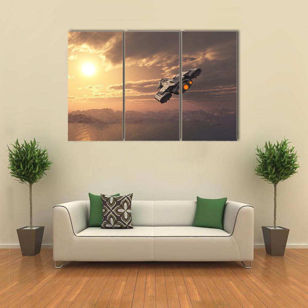 Science Fiction Spaceship Canvas Wall Art-3 Horizontal-Gallery Wrap-37" x 24"-Tiaracle