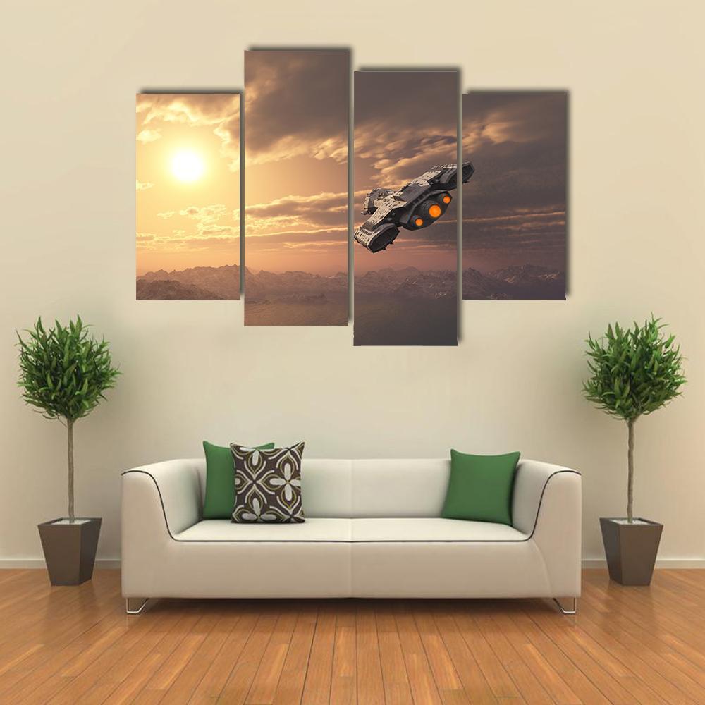 Science Fiction Spaceship Canvas Wall Art-4 Pop-Gallery Wrap-50" x 32"-Tiaracle