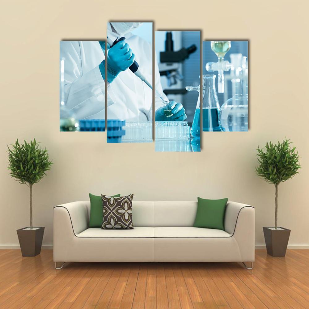 Scientist Working At The Laboratory Canvas Wall Art-4 Pop-Gallery Wrap-50" x 32"-Tiaracle