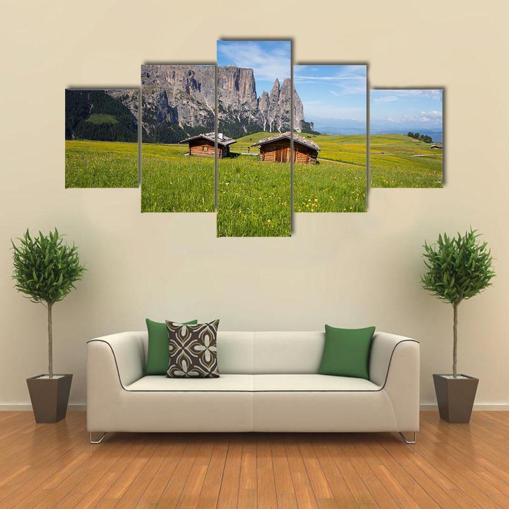 Sciliar Mountain Massif With Santner Peak Canvas Wall Art-5 Star-Gallery Wrap-62" x 32"-Tiaracle
