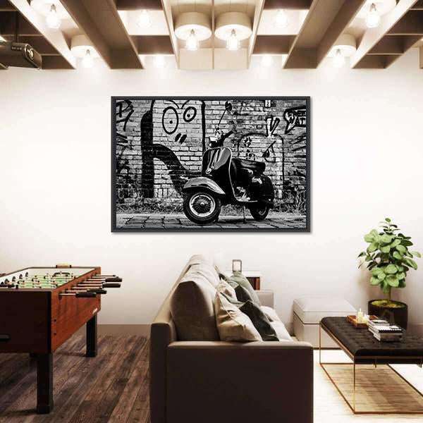 Scooter In front Of A Wall Canvas Wall Art-3 Horizontal-Gallery Wrap-25" x 16"-Tiaracle