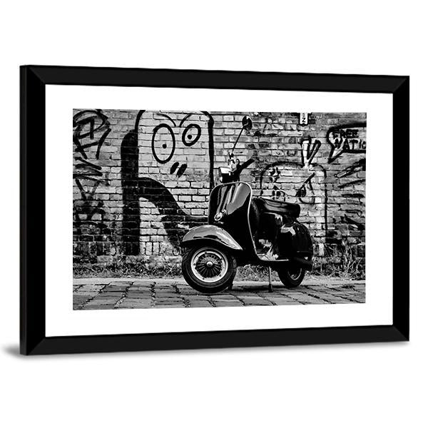 Scooter In front Of A Wall Canvas Wall Art-3 Horizontal-Gallery Wrap-25" x 16"-Tiaracle