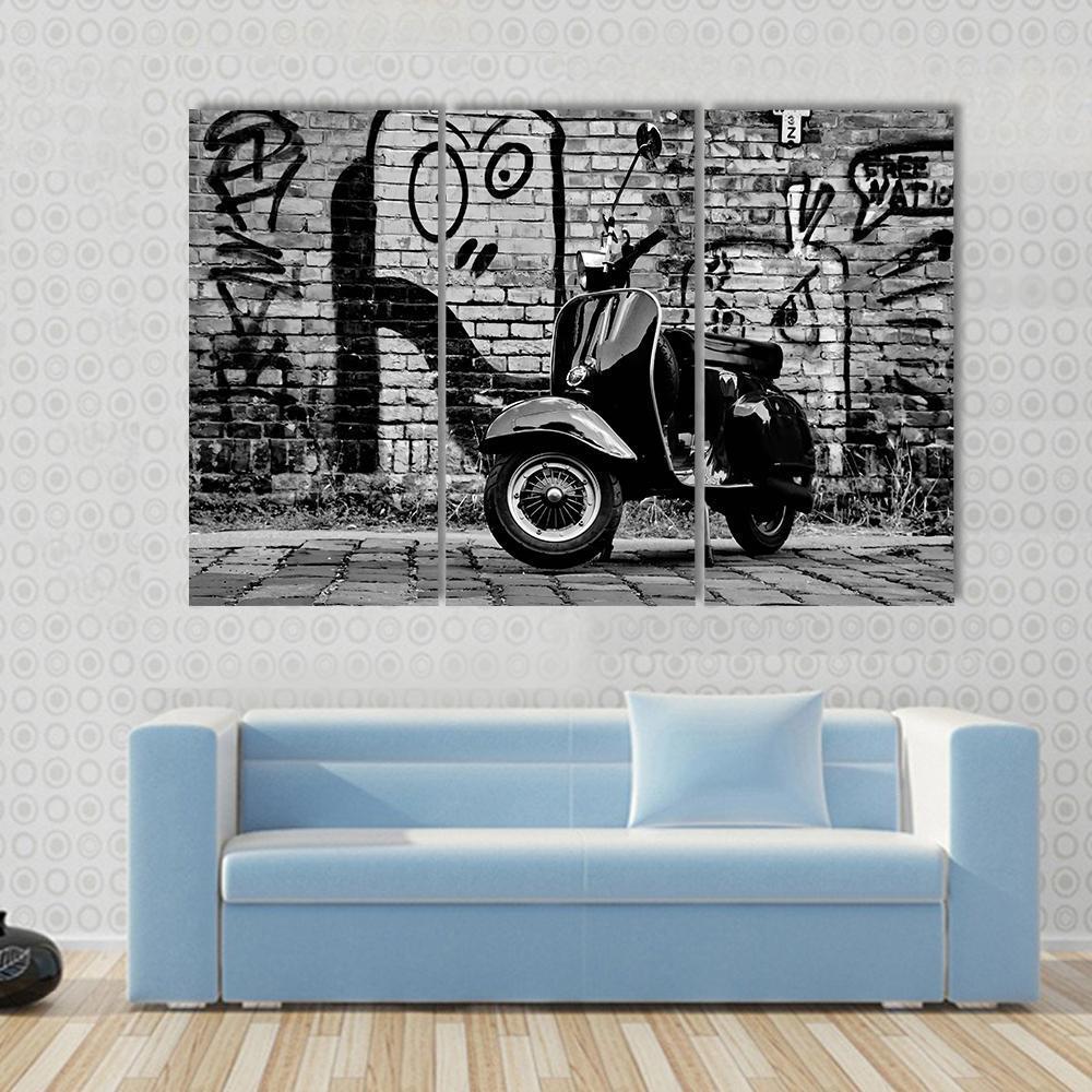 Scooter In front Of A Wall Canvas Wall Art-3 Horizontal-Gallery Wrap-37" x 24"-Tiaracle