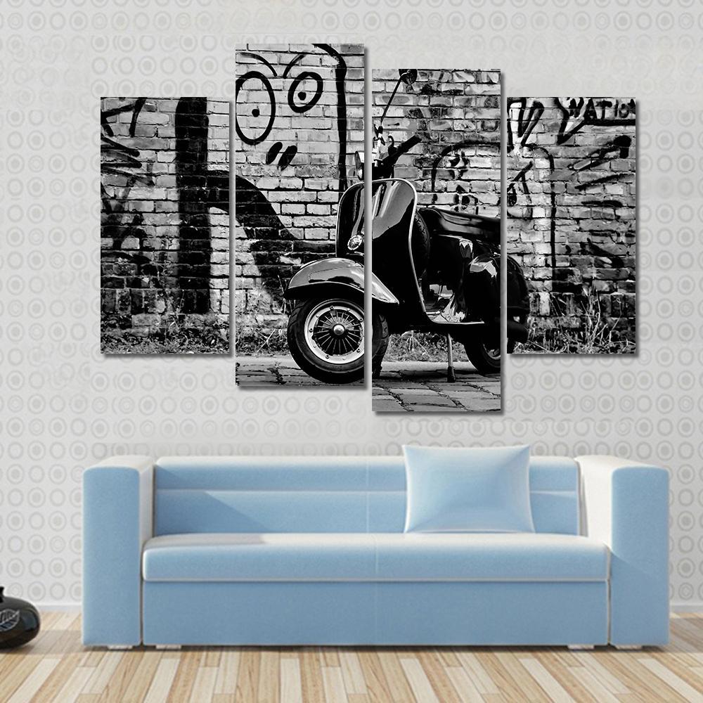 Scooter In front Of A Wall Canvas Wall Art-4 Pop-Gallery Wrap-50" x 32"-Tiaracle