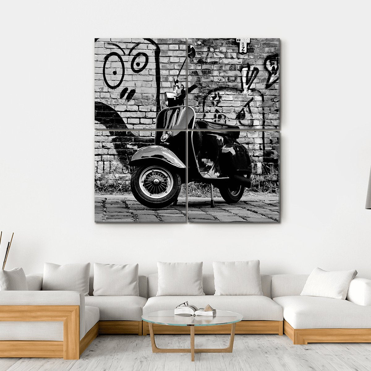 Scooter In front Of A Wall Canvas Wall Art-4 Square-Gallery Wrap-17" x 17"-Tiaracle