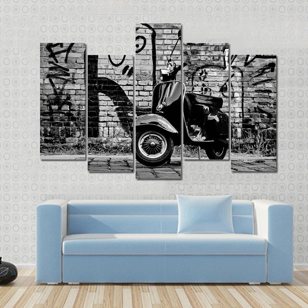 Scooter In front Of A Wall Canvas Wall Art-5 Pop-Gallery Wrap-47" x 32"-Tiaracle