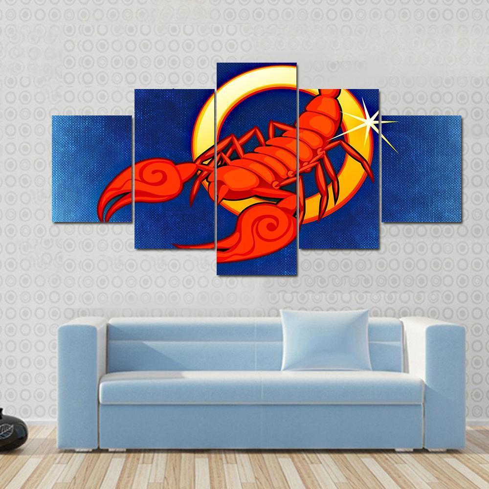 Scorpio Zodiac Sign Canvas Wall Art-5 Star-Gallery Wrap-42" x 21"-Tiaracle