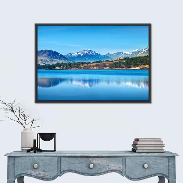 Scottish Highlands Lake Canvas Wall Art-1 Piece-Floating Frame-24" x 16"-Tiaracle