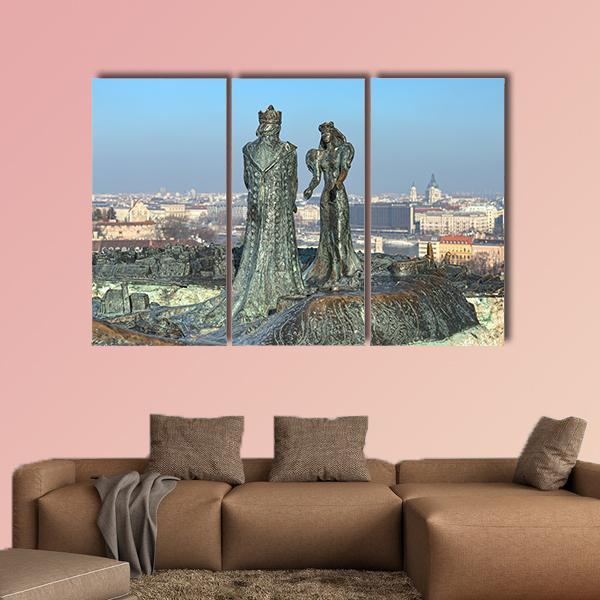 Sculpture Of Prince Buda And Princess Pest Canvas Wall Art-4 Pop-Gallery Wrap-50" x 32"-Tiaracle