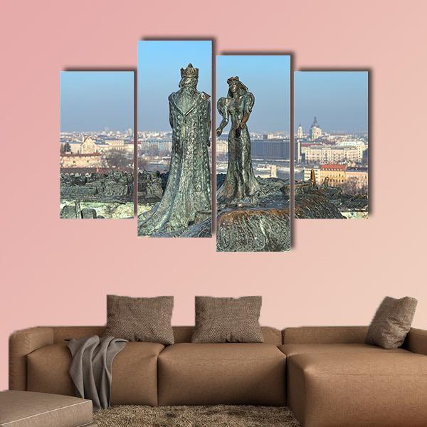 Sculpture Of Prince Buda And Princess Pest Canvas Wall Art-4 Pop-Gallery Wrap-50" x 32"-Tiaracle