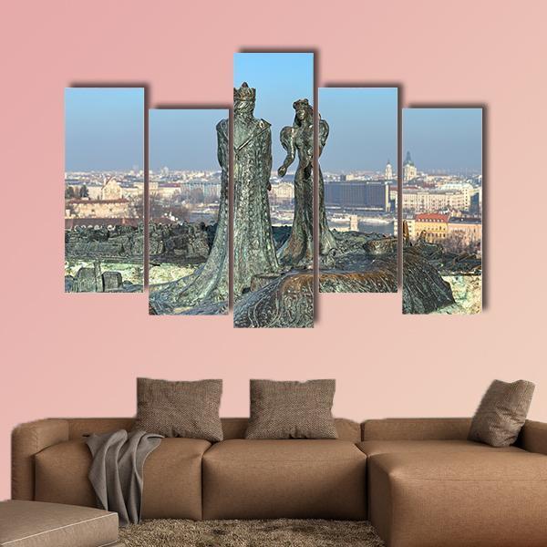 Sculpture Of Prince Buda And Princess Pest Canvas Wall Art-5 Pop-Gallery Wrap-47" x 32"-Tiaracle