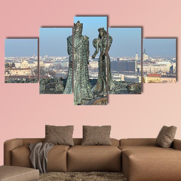 Sculpture Of Prince Buda And Princess Pest Canvas Wall Art-5 Star-Gallery Wrap-62" x 32"-Tiaracle