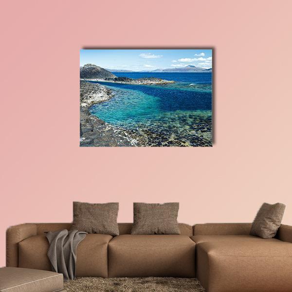Sea at Staffa Island Canvas Wall Art in gray and blue, single panel hung on a wall