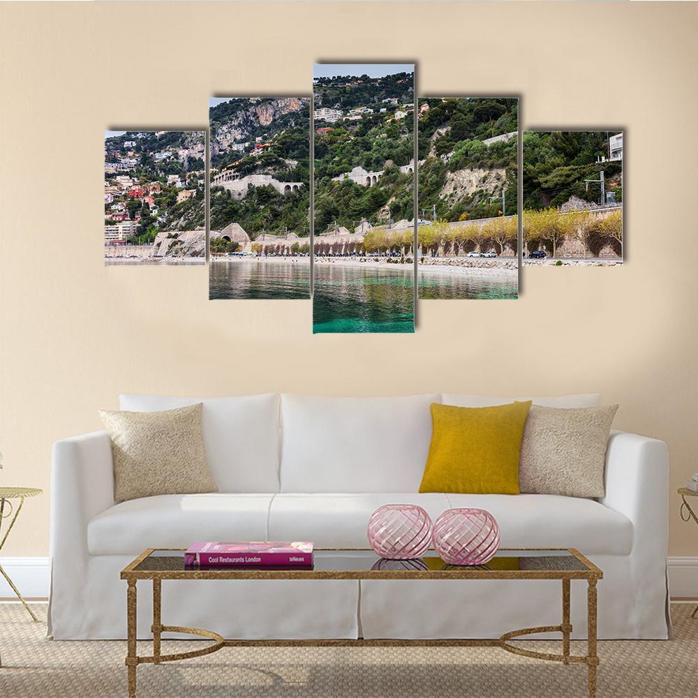 Sea Bay And French Riviera Canvas Wall Art-5 Star-Gallery Wrap-62" x 32"-Tiaracle