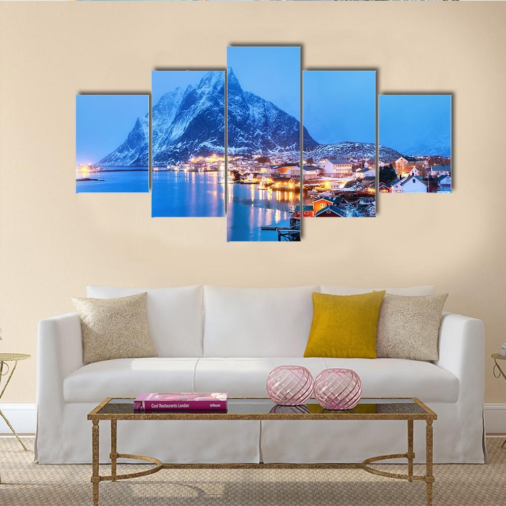 Sea Bay In The Lofoten Islands Canvas Wall Art-5 Star-Gallery Wrap-62" x 32"-Tiaracle