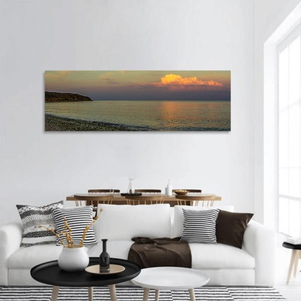 Sea Beach At Sunset Panoramic Canvas Wall Art-3 Piece-25" x 08"-Tiaracle