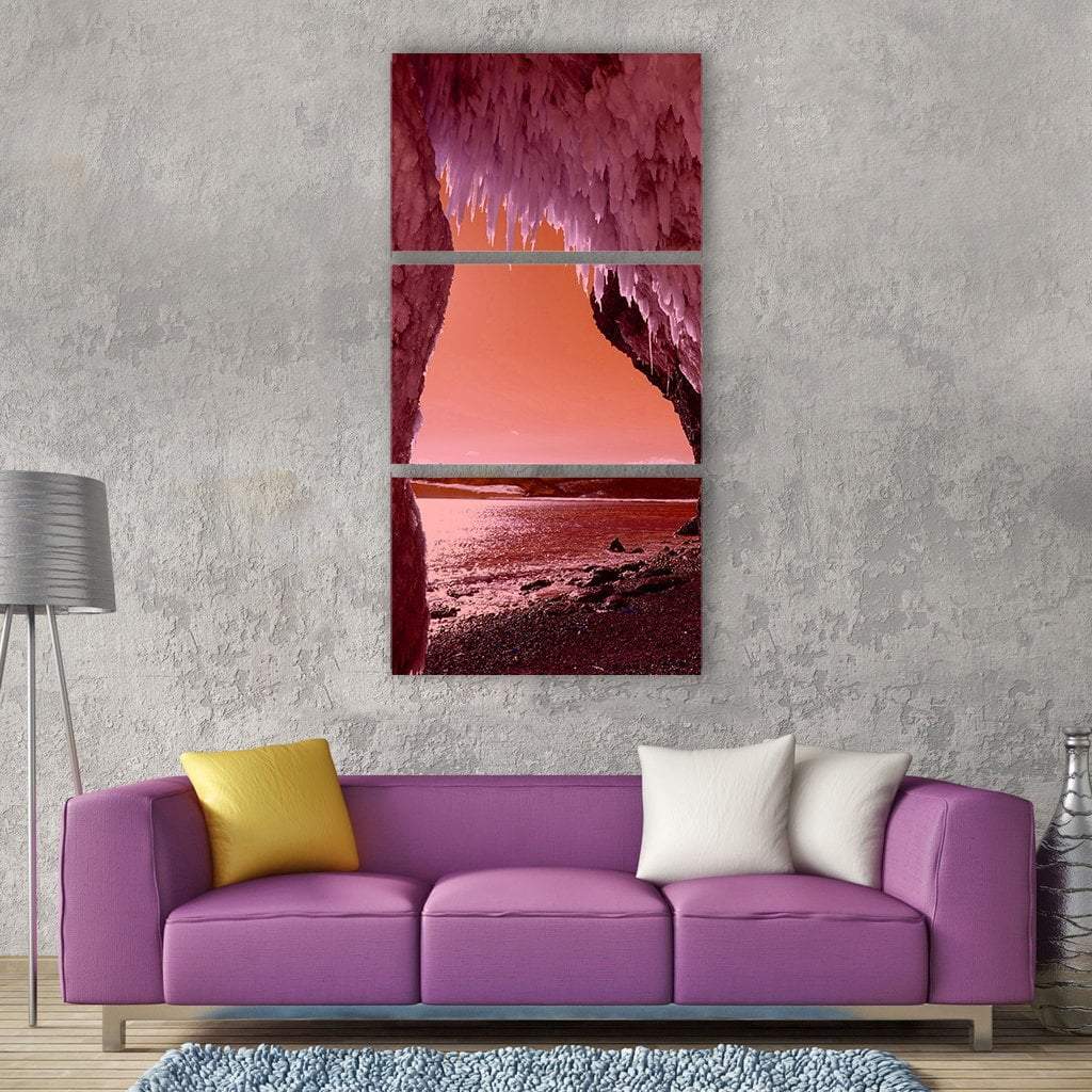 Sea Beach Coast Icicles In Winter Vertical Canvas Wall Art-3 Vertical-Gallery Wrap-12" x 25"-Tiaracle