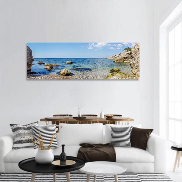 Sea Beach In Crimea Russia Panoramic Canvas Wall Art-3 Piece-25" x 08"-Tiaracle