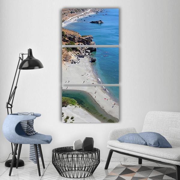 Sea Beach In Greece Vertical Canvas Wall Art-3 Vertical-Gallery Wrap-12" x 25"-Tiaracle