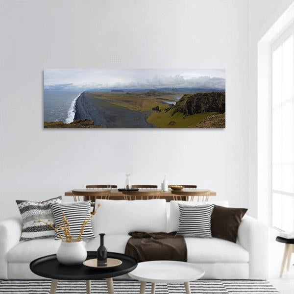 Sea Beach In Iceland Panoramic Canvas Wall Art-3 Piece-25" x 08"-Tiaracle