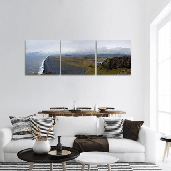 Sea Beach In Iceland Panoramic Canvas Wall Art-3 Piece-25" x 08"-Tiaracle