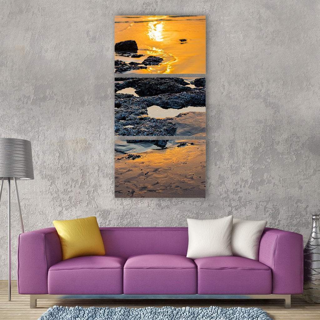 Sea Beach Water At Sunset Vertical Canvas Wall Art-3 Vertical-Gallery Wrap-12" x 25"-Tiaracle