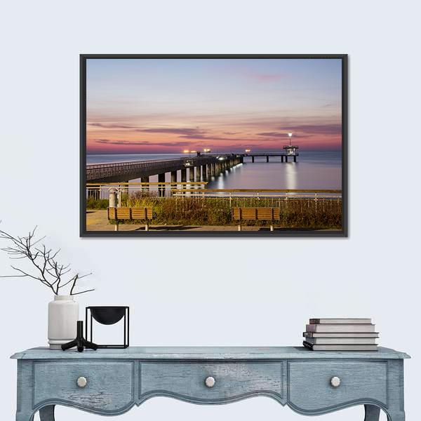 Sea Bridge In Burgas Bay In Bulgaria Canvas Wall Art-1 Piece-Floating Frame-24" x 16"-Tiaracle