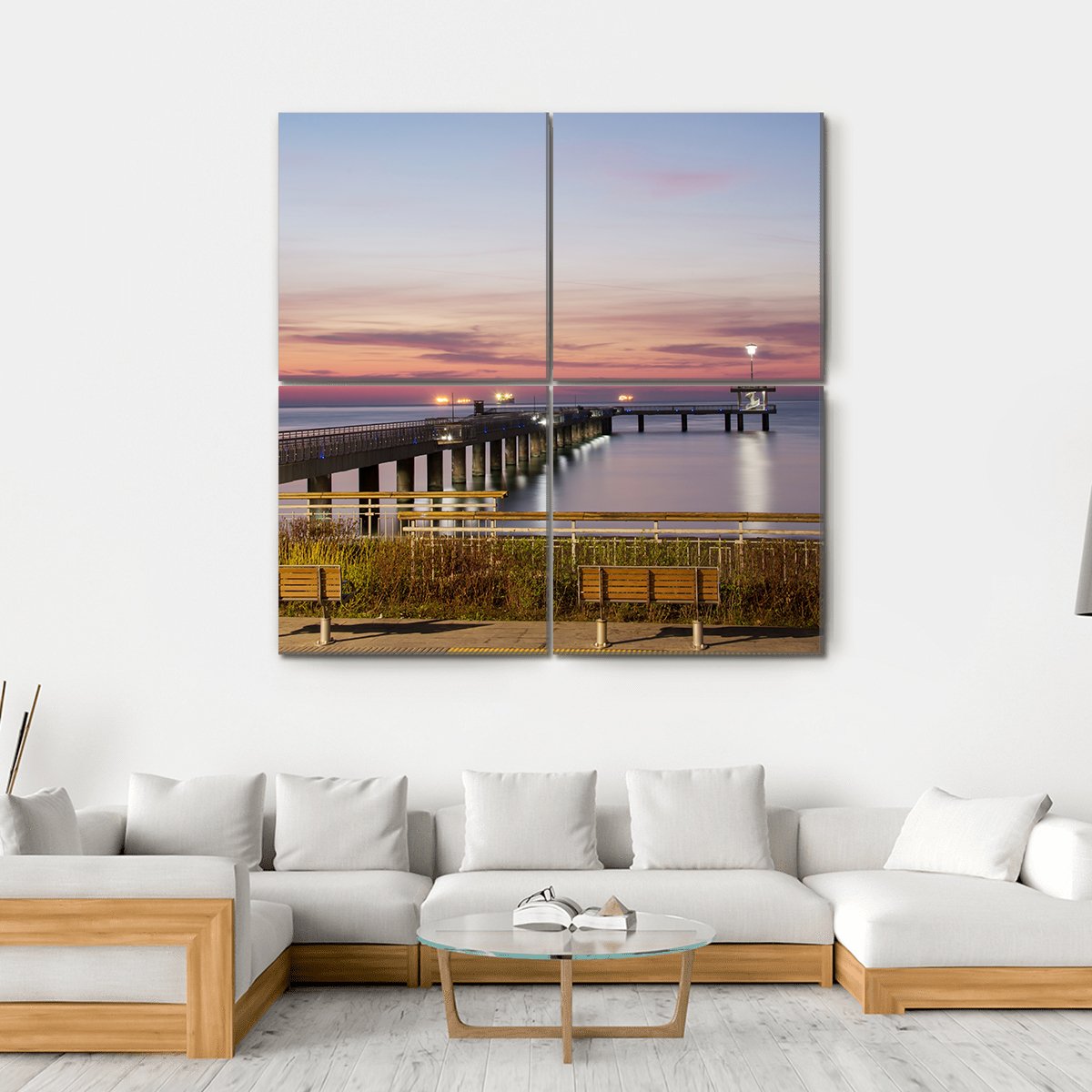 Sea Bridge In Burgas Bay In Bulgaria Canvas Wall Art-4 Square-Gallery Wrap-17" x 17"-Tiaracle