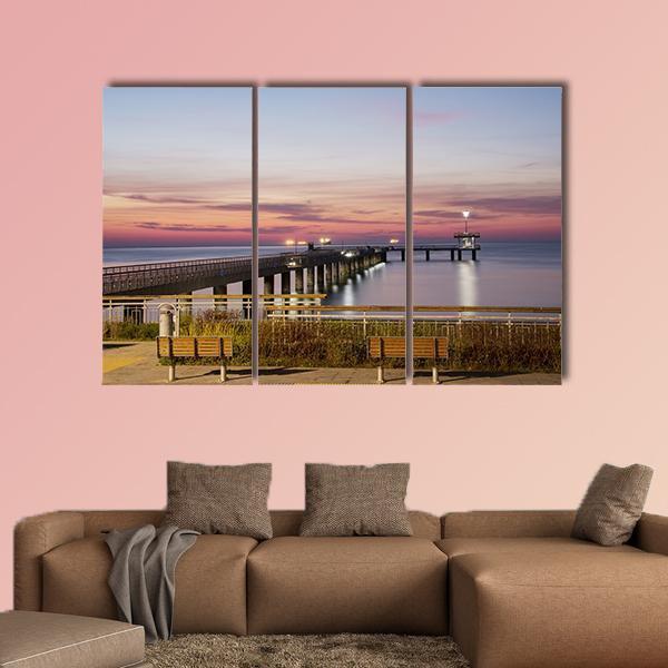 Sea Bridge In Burgas Bay In Bulgaria Canvas Wall Art-4 Pop-Gallery Wrap-50" x 32"-Tiaracle