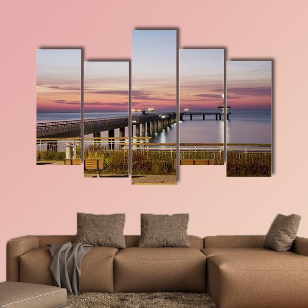 Sea Bridge In Burgas Bay In Bulgaria Canvas Wall Art-5 Pop-Gallery Wrap-47" x 32"-Tiaracle
