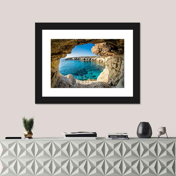 Sea Caves Near Ayia Napa In Cyprus Canvas Wall Art-1 Piece-Framed Print-20" x 16"-Tiaracle