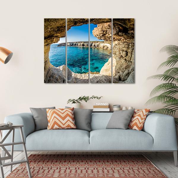 Sea Caves Near Ayia Napa In Cyprus Canvas Wall Art-4 Horizontal-Gallery Wrap-34" x 24"-Tiaracle