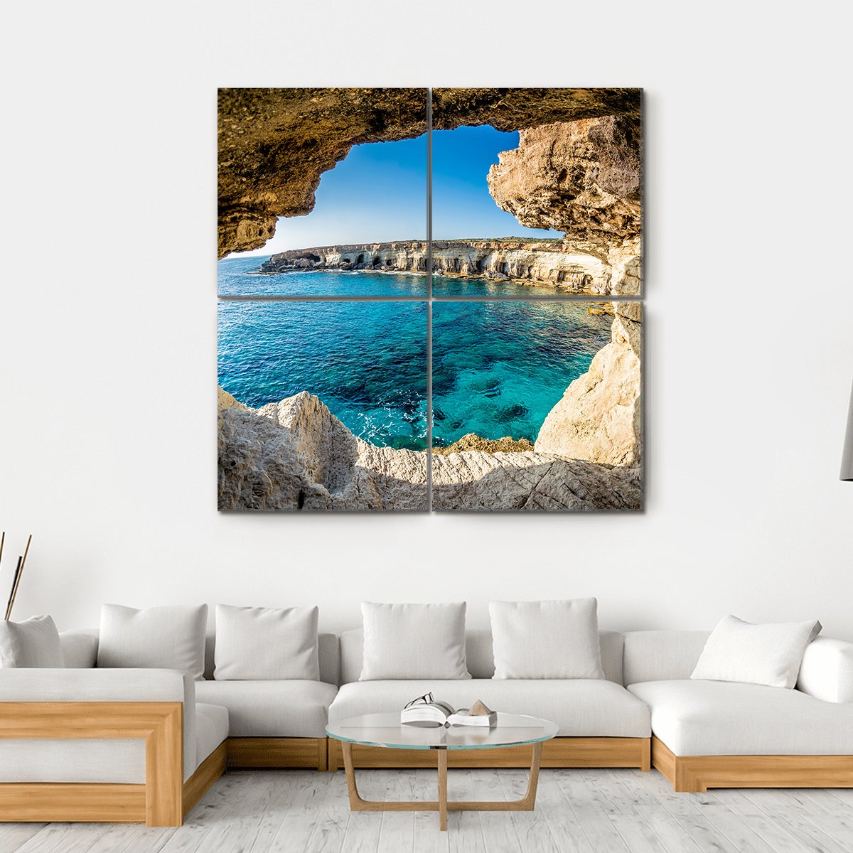 Sea Caves Near Ayia Napa In Cyprus Canvas Wall Art-4 Square-Gallery Wrap-17" x 17"-Tiaracle