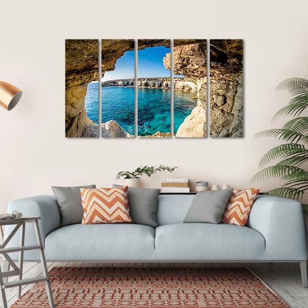 Sea Caves Near Ayia Napa In Cyprus Canvas Wall Art-5 Horizontal-Gallery Wrap-22" x 12"-Tiaracle