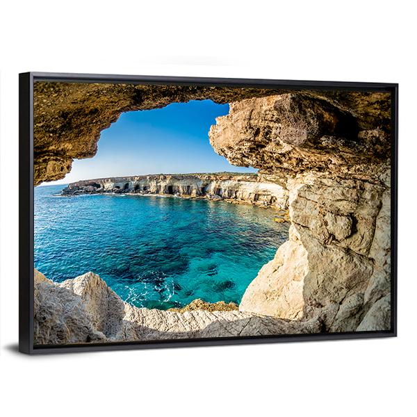 Sea Caves Near Ayia Napa In Cyprus Canvas Wall Art-3 Horizontal-Gallery Wrap-25" x 16"-Tiaracle