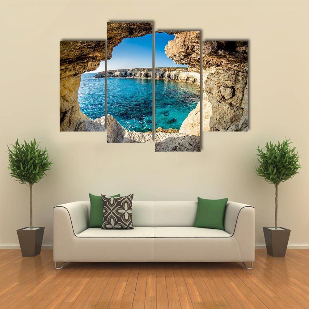 Sea Caves Near Ayia Napa In Cyprus Canvas Wall Art-4 Pop-Gallery Wrap-50" x 32"-Tiaracle