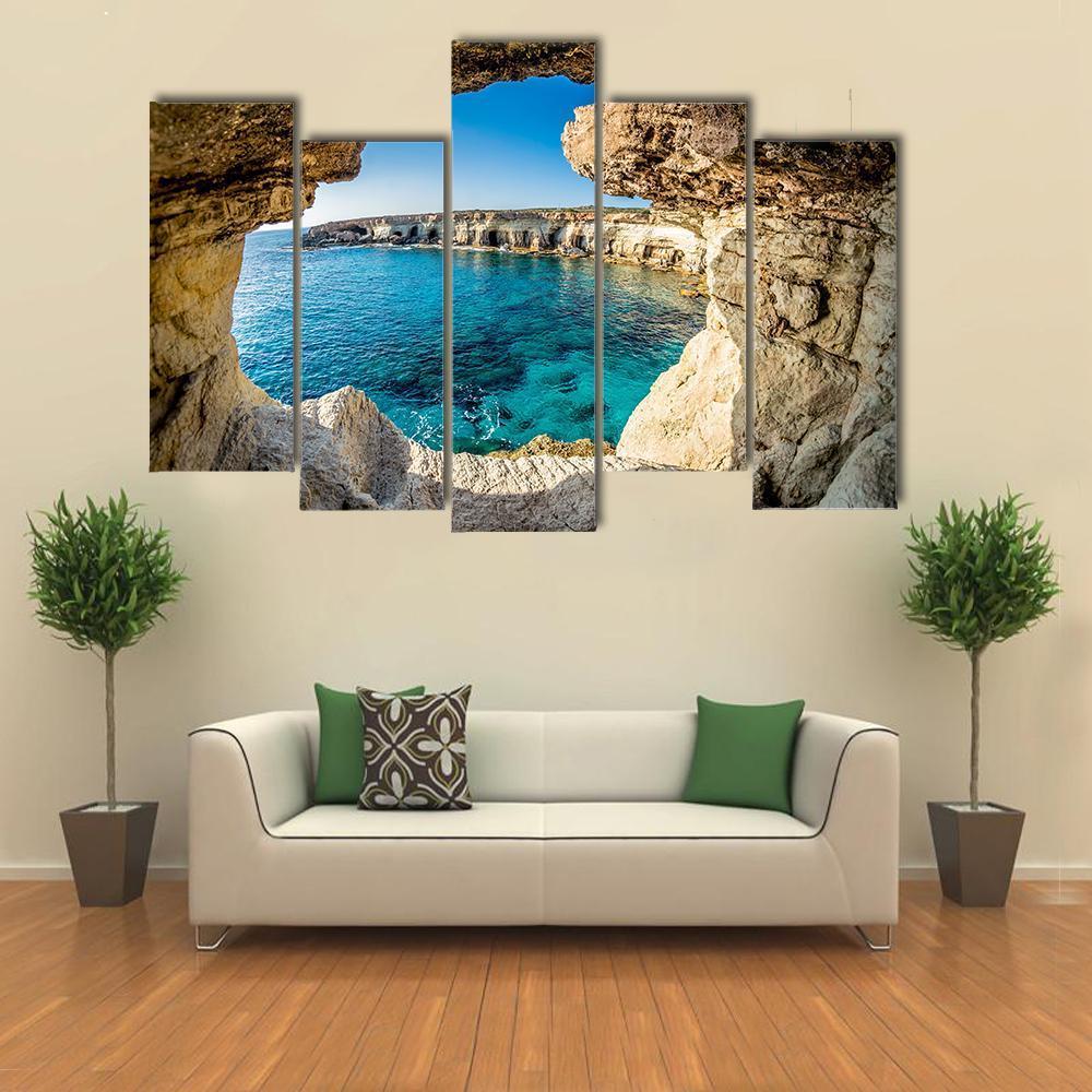 Sea Caves Near Ayia Napa In Cyprus Canvas Wall Art-5 Pop-Gallery Wrap-47" x 32"-Tiaracle