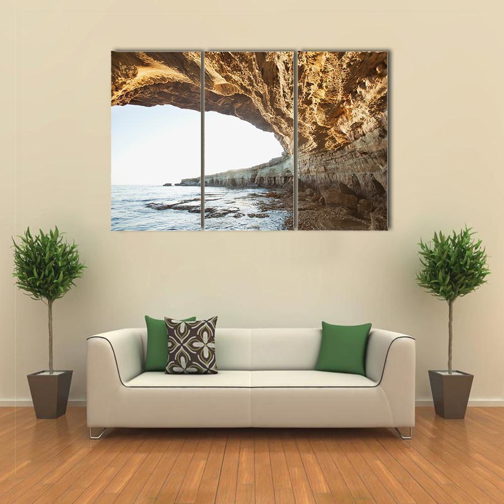 Sea Caves Of Cavo Greco In Cyprus Canvas Wall Art-3 Horizontal-Gallery Wrap-37" x 24"-Tiaracle