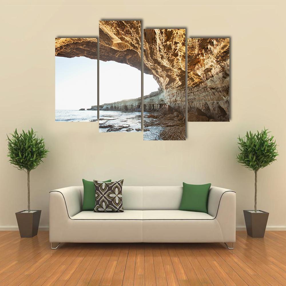 Sea Caves Of Cavo Greco In Cyprus Canvas Wall Art-4 Pop-Gallery Wrap-50" x 32"-Tiaracle