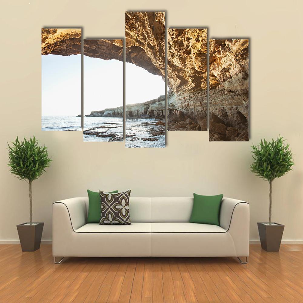 Sea Caves Of Cavo Greco In Cyprus Canvas Wall Art-5 Pop-Gallery Wrap-47" x 32"-Tiaracle