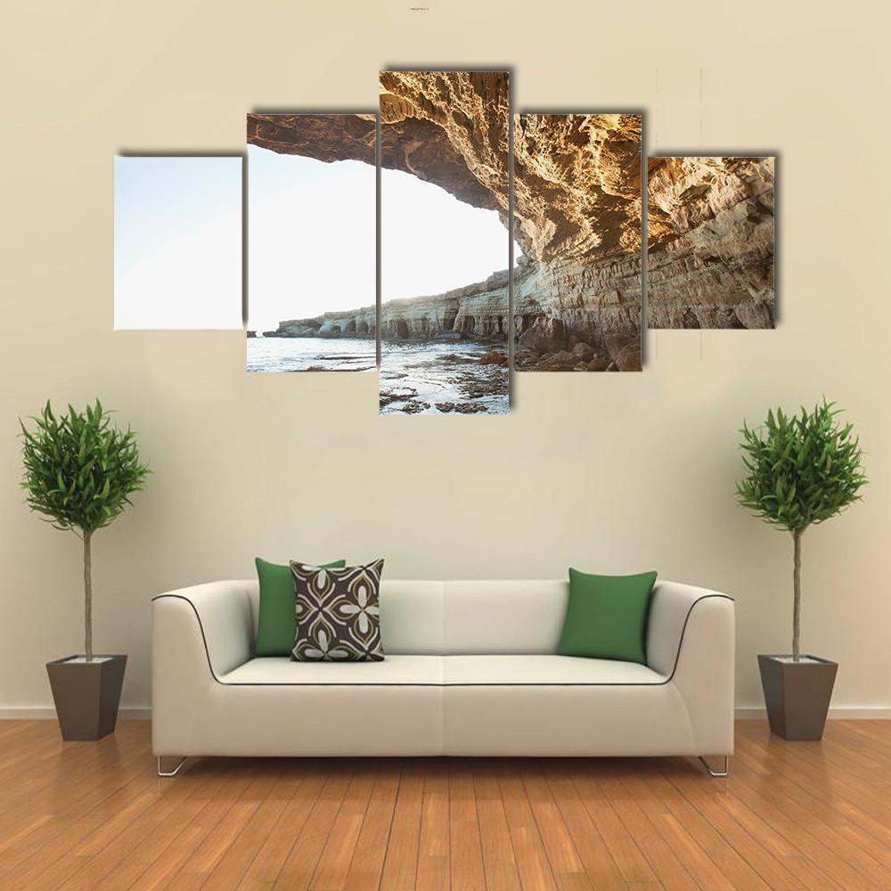 Sea Caves Of Cavo Greco In Cyprus Canvas Wall Art-5 Star-Gallery Wrap-62" x 32"-Tiaracle