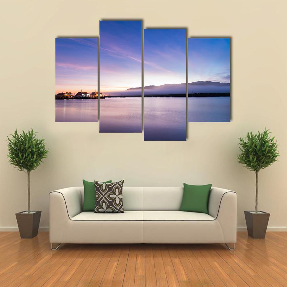 Sea Coast At Sunrise Canvas Wall Art-4 Pop-Gallery Wrap-50" x 32"-Tiaracle