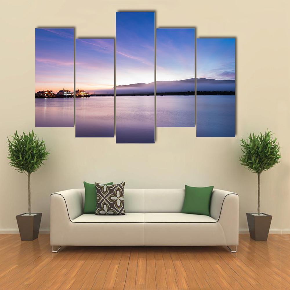 Sea Coast At Sunrise Canvas Wall Art-5 Pop-Gallery Wrap-47" x 32"-Tiaracle