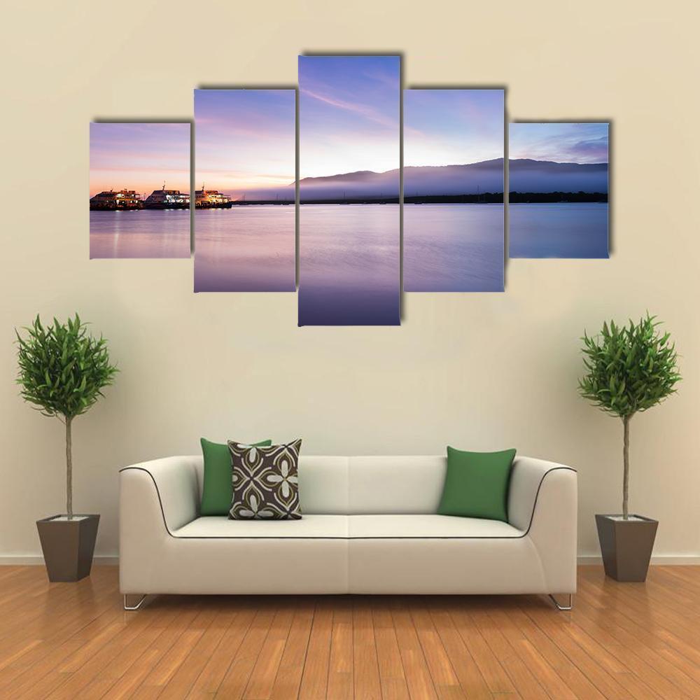 Sea Coast At Sunrise Canvas Wall Art-5 Star-Gallery Wrap-62" x 32"-Tiaracle
